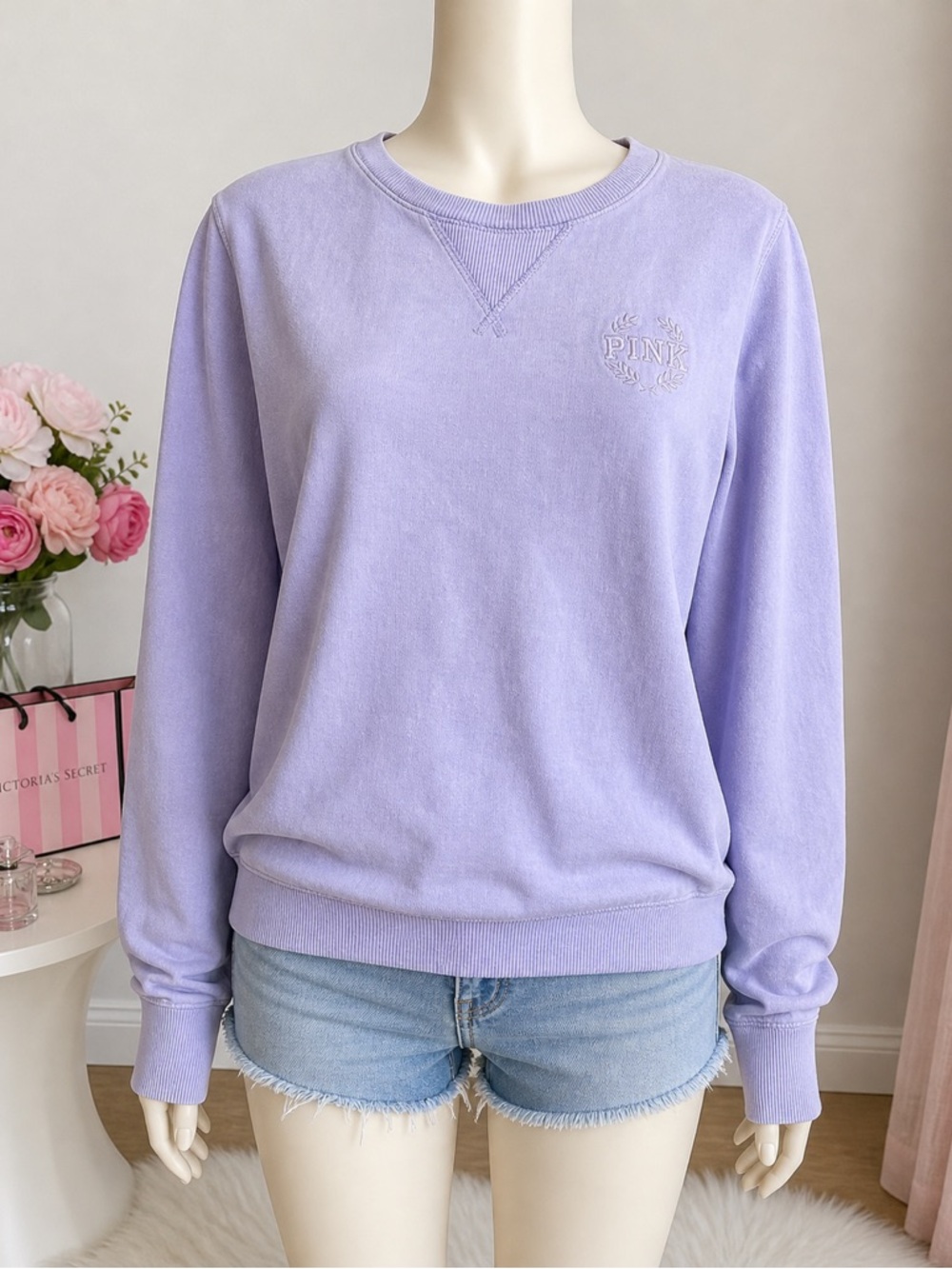 PINK Lavender Terry Cloth Pullover 💜 Oversized Medium Cozy Sweatshirt